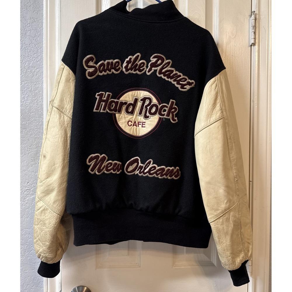 Vtg Hard Rock Cafe New Orleans Anniversary Varsity Jacket Save The Planet Sz Lg